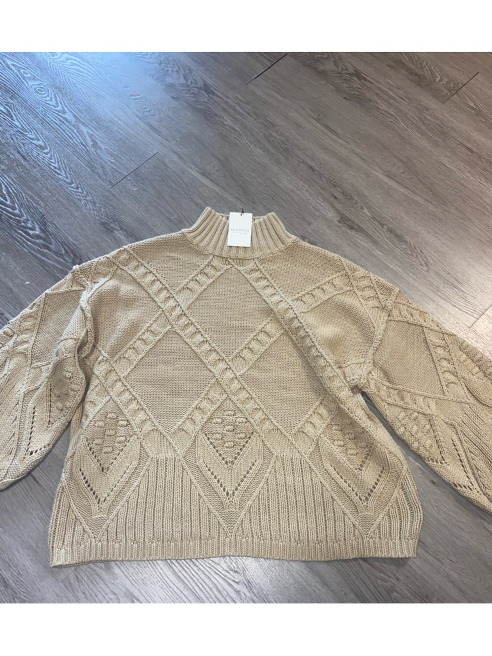 Promesa Heavy Cable Knit Turtleneck Sweater - Cream